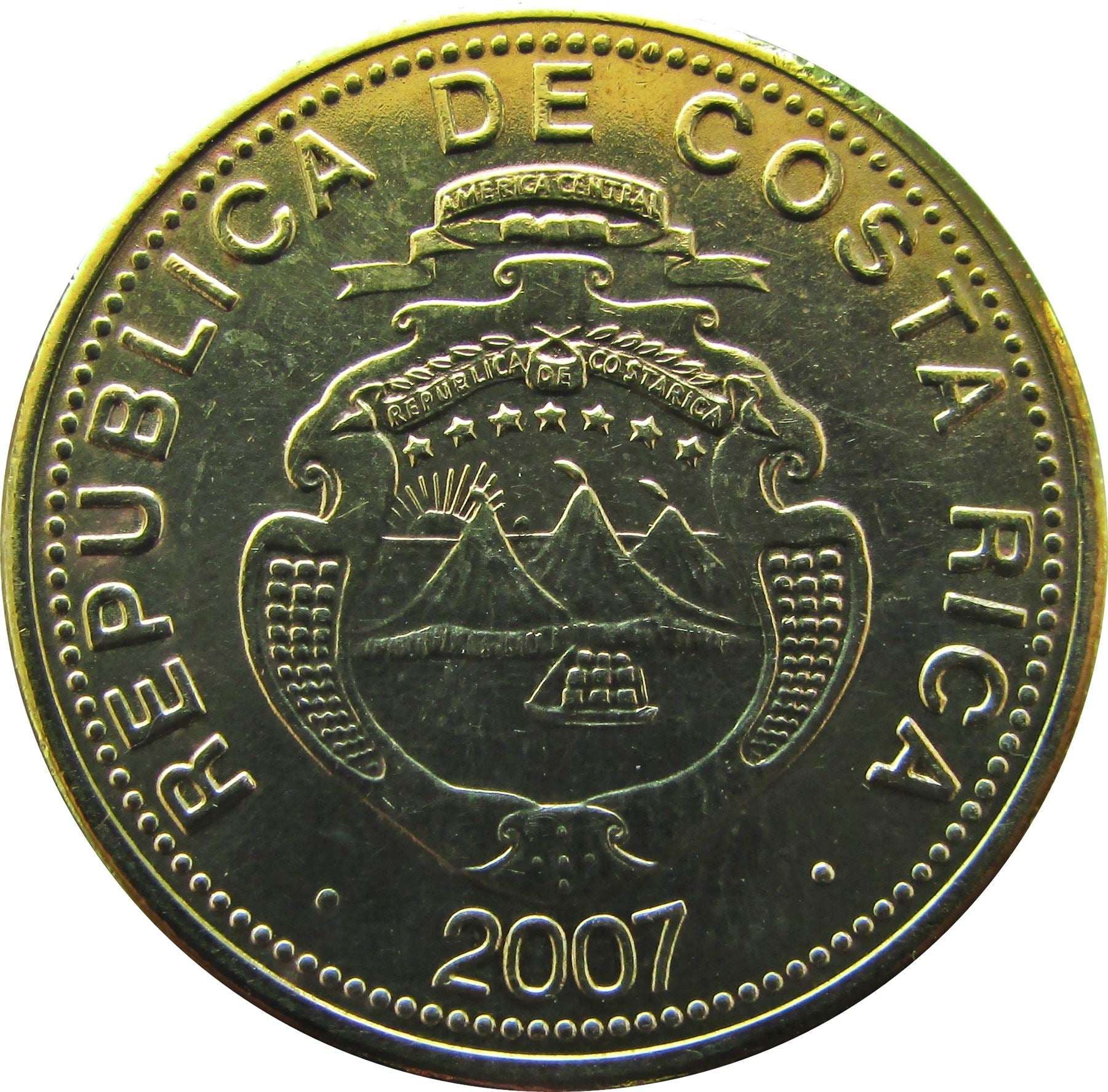 Costa Rica Coin | 25 Colones | Stars | Volcno | Ship | Sun | KM229c | 2007 - 2017