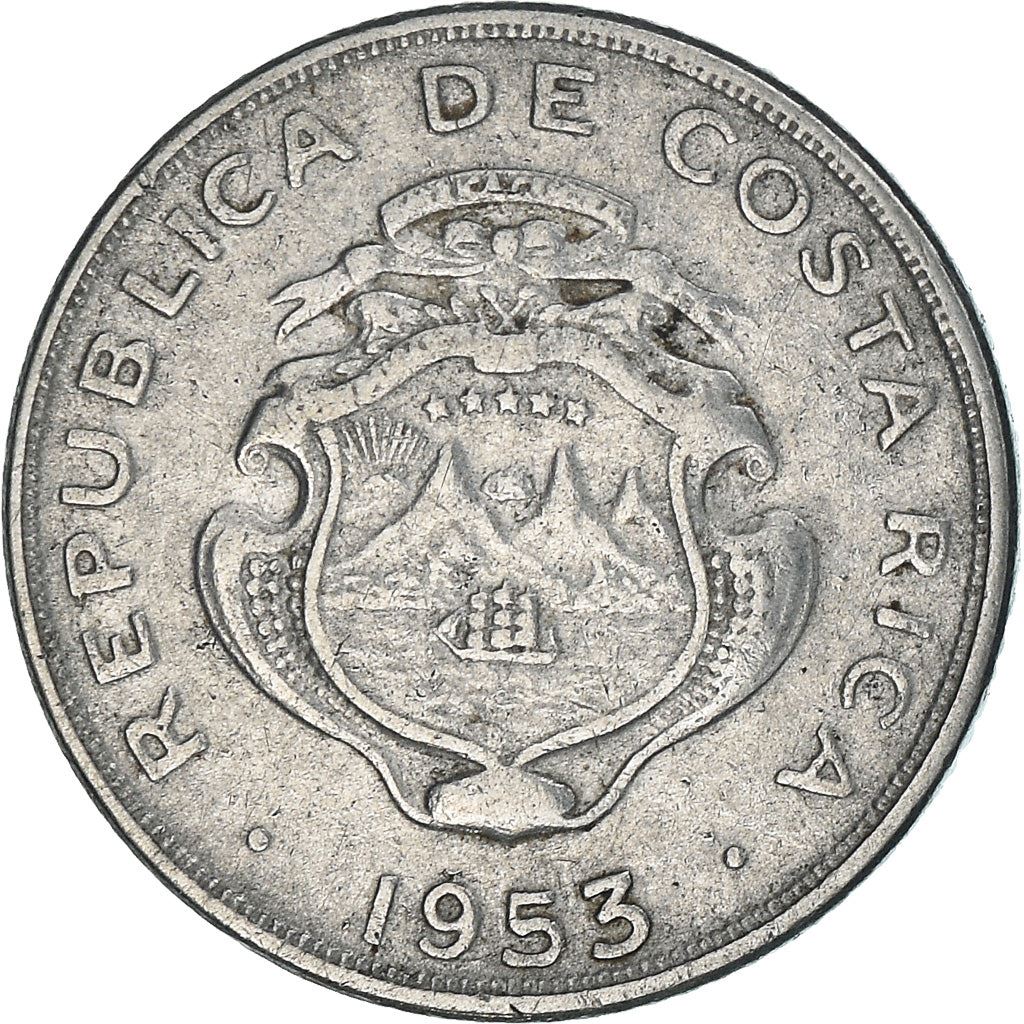 Costa Rica Coin | 5 Céntimos | Stars | Volcno | Ship | Sun | KM184.1a | 1953 - 1967