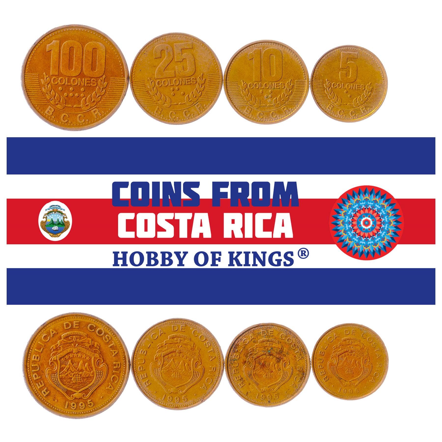 Costa Rican Tico 4 Coin Set 5 10 25 100 Colones | Ship | Star | Volcano | Coffee Branch | 1995