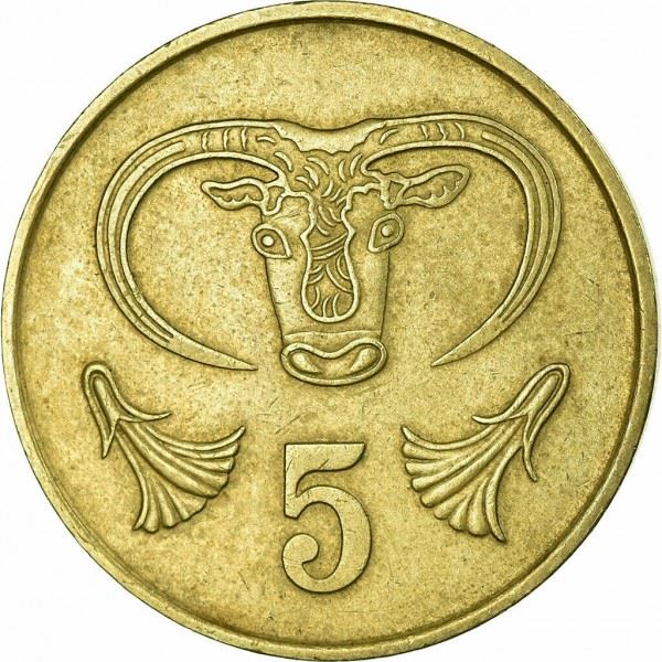 Cyprus 5 Cents Coin | Bull | KM55.1 | 1983