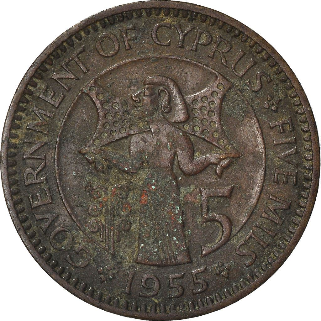 Cyprus 5 Mils Coin | Queen Elizabeth II | Bronze Age Man | KM34 | 1955 - 1956