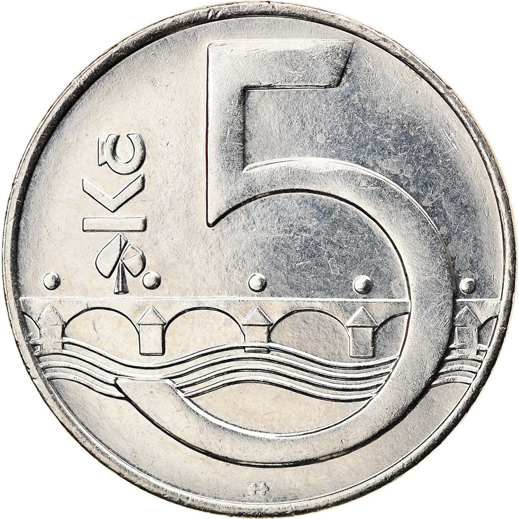 Czech Republic | 5 Korun Coin | Lion | Charles Bridges | Vltava River | KM8 | 1993 - 2021