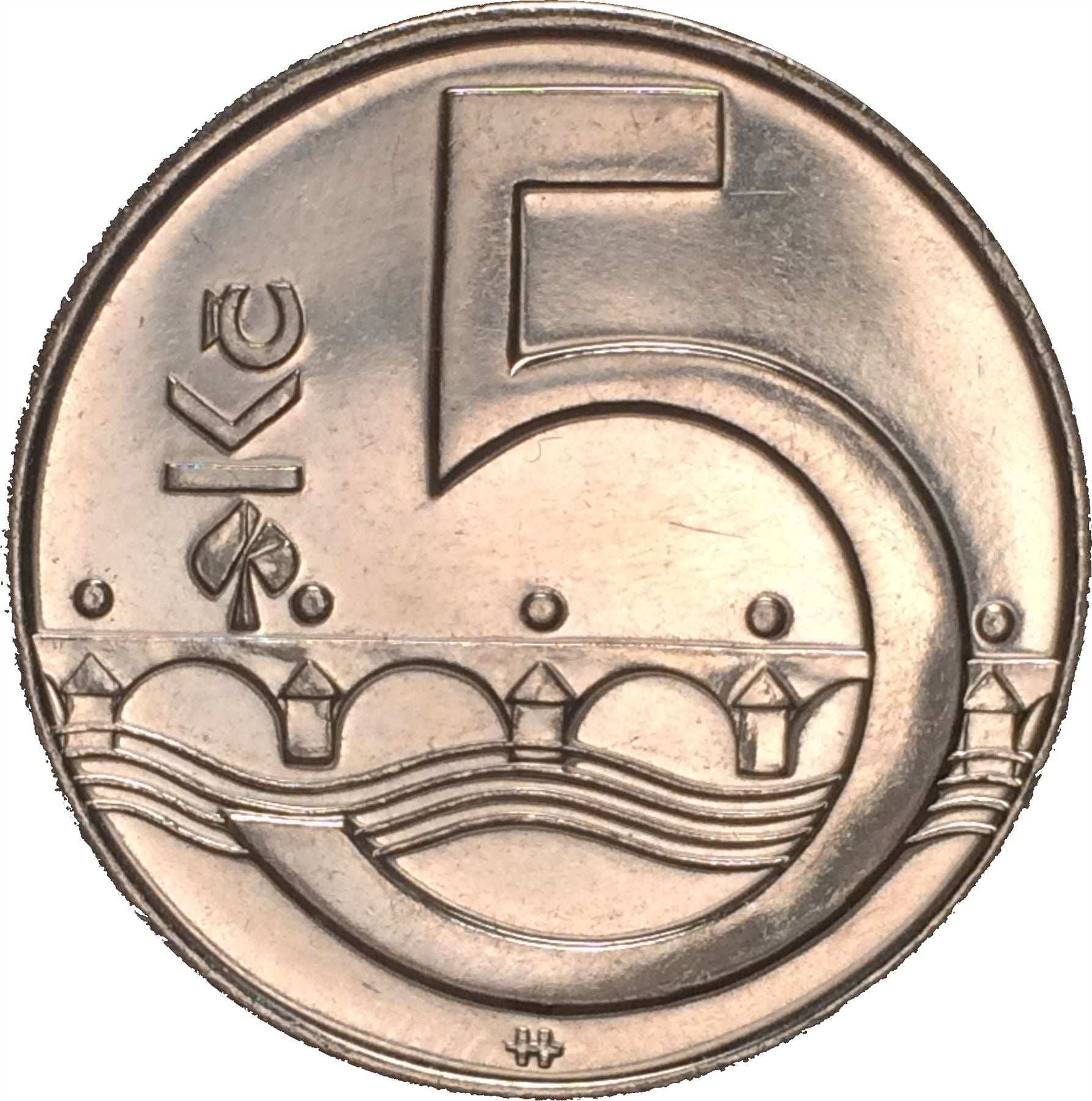 Czech Republic | 5 Korun Coin | Lion | Charles Bridges | Vltava River | KM8 | 1993 - 2021