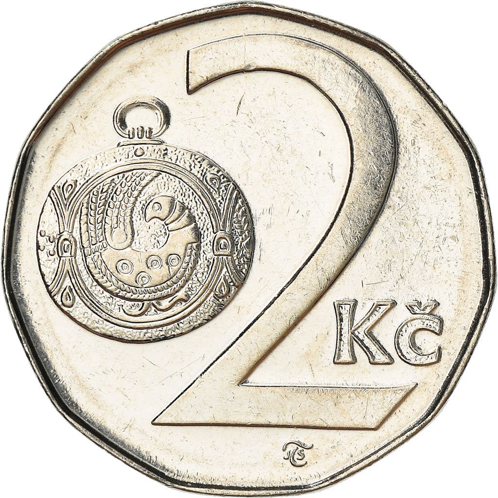 Czech Republic Coin Czech 2 Koruny | Lion | Great Moravian Button Jewel | KM9 | 1993 - 2021