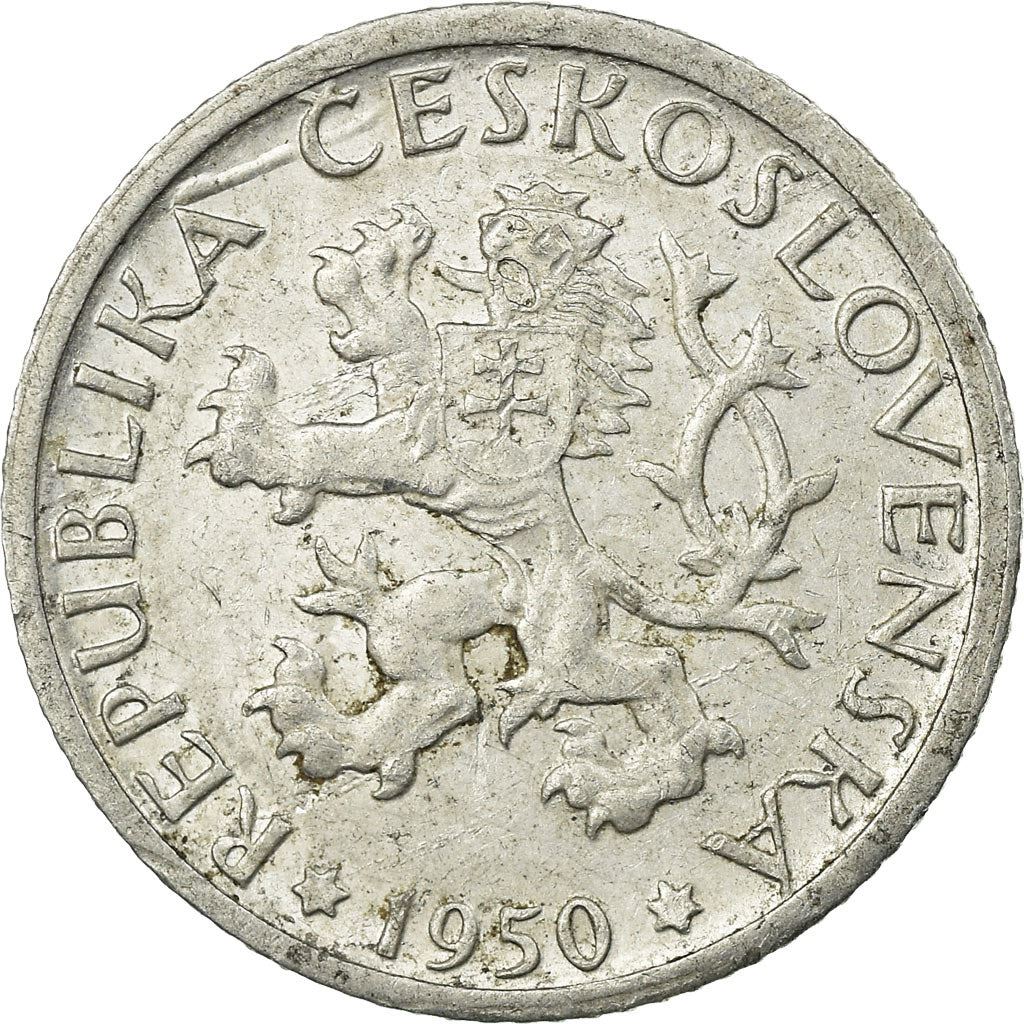 Czechoslovakia | 1 Koruna Coin | Sickle | Lion | KM22 | 1947 - 1953