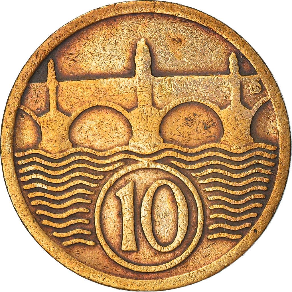 Czechoslovakia | 10 Haleru Coin | Charles Bridge | Prague | KM3 | 1922 - 1938