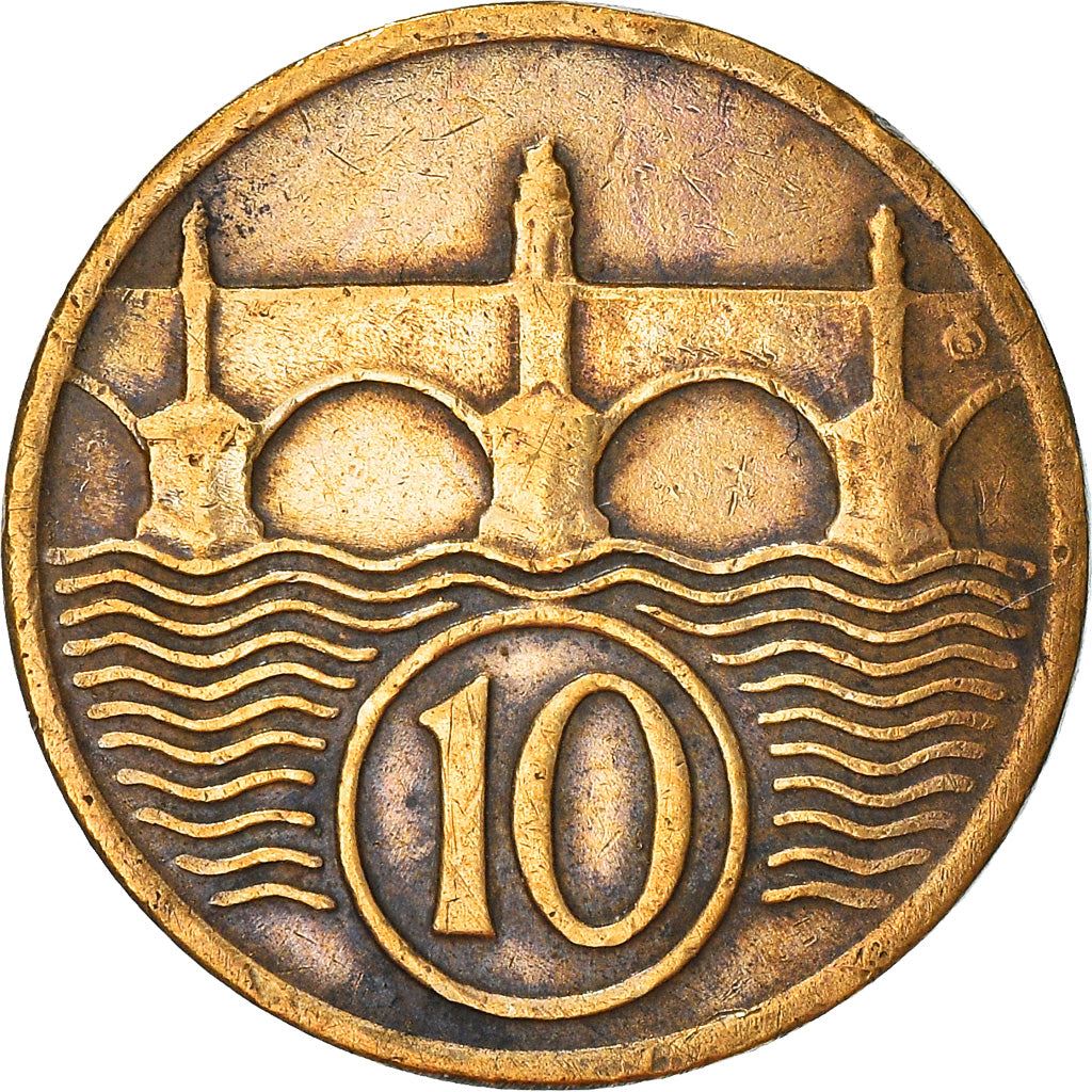 Czechoslovakia | 10 Haleru Coin | Charles Bridge | Prague | KM3 | 1922 - 1938