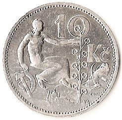 Czechoslovakia | 10 Korun Coin | Lime Tree | KM15 | 1930 - 1933