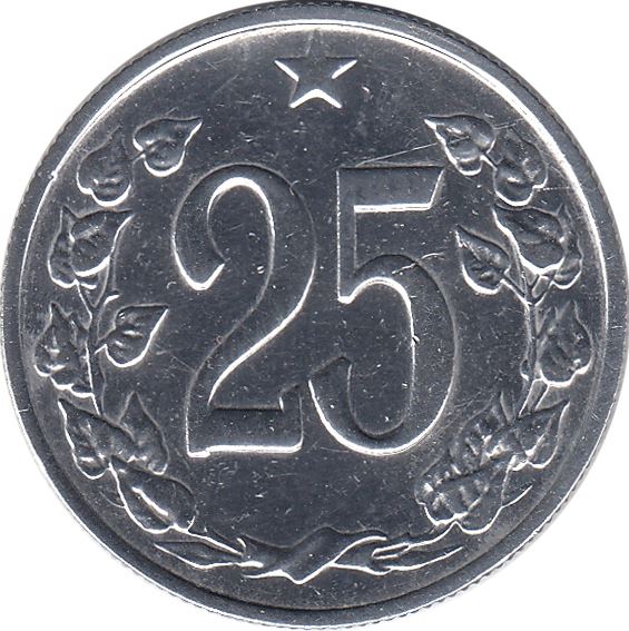 Czechoslovakia 25 Haleru Coin | Lion | Linden Wreath | Star | KM54 | 1962 - 1964