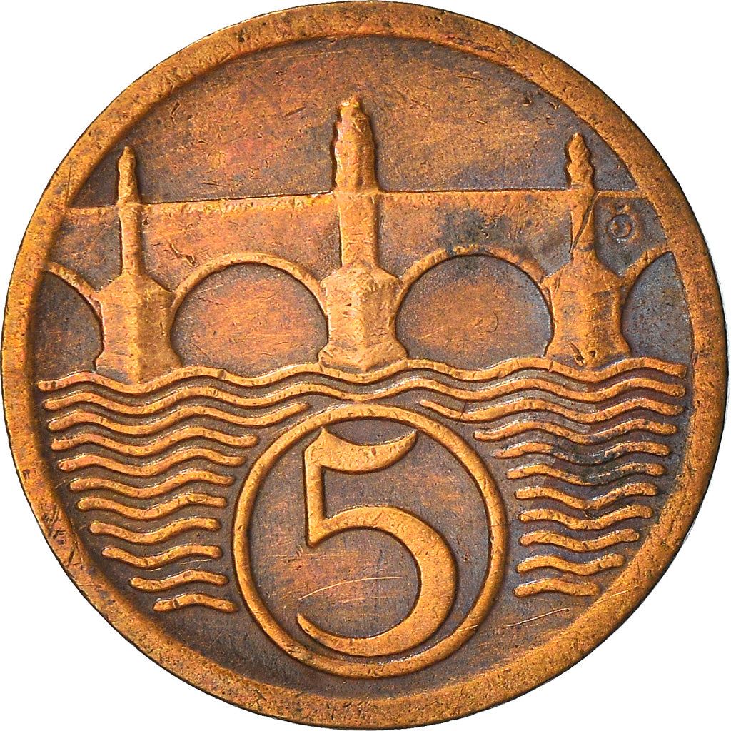 Czechoslovakia | 5 Haleru Coin | Charles Bridge | Prague | KM6 | 1923 - 1938