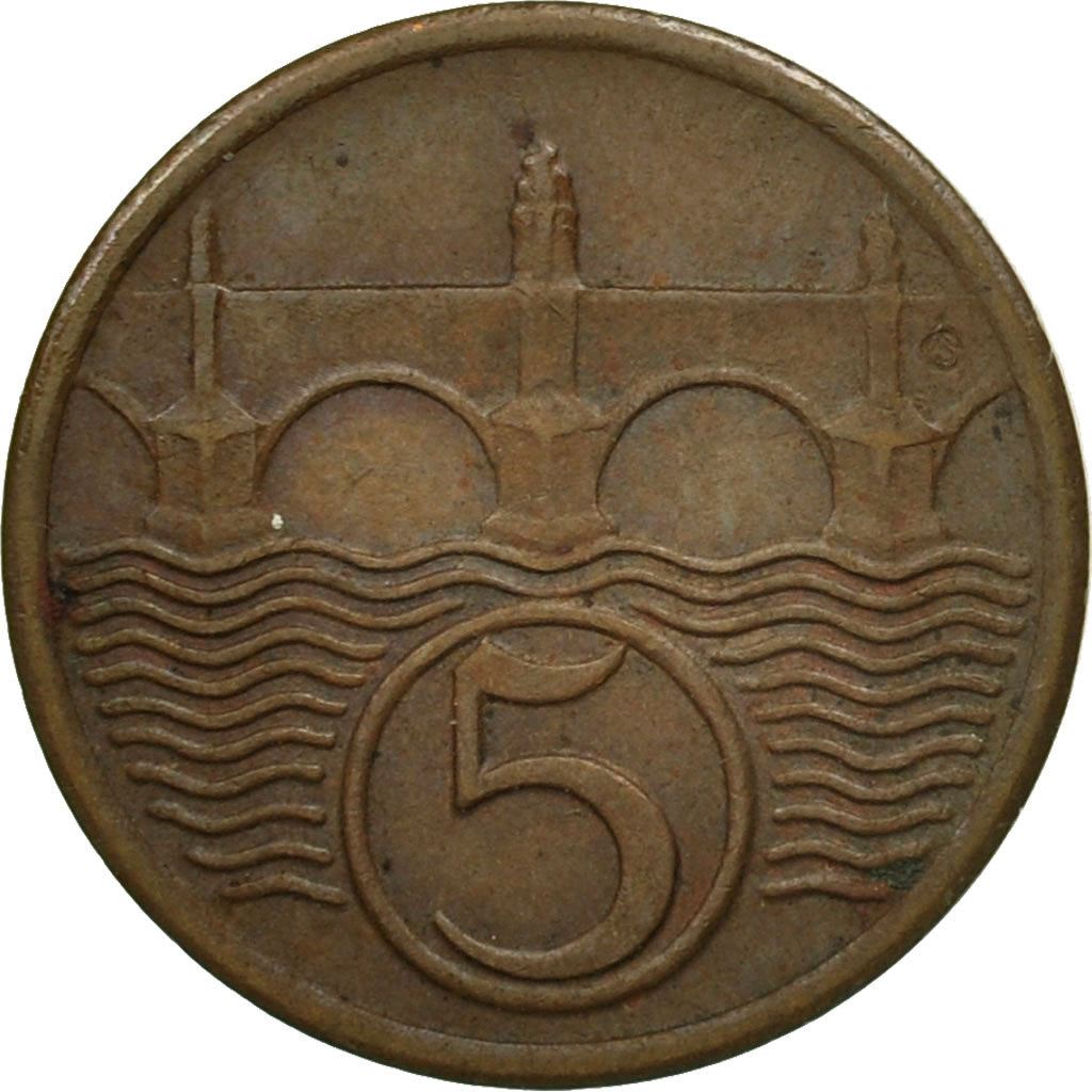 Czechoslovakia | 5 Haleru Coin | Charles Bridge | Prague | KM6 | 1923 - 1938