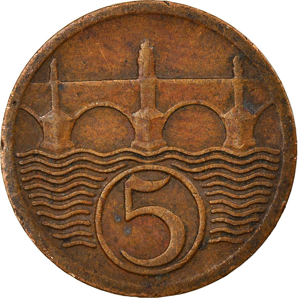 Czechoslovakia | 5 Haleru Coin | Charles Bridge | Prague | KM6 | 1923 - 1938