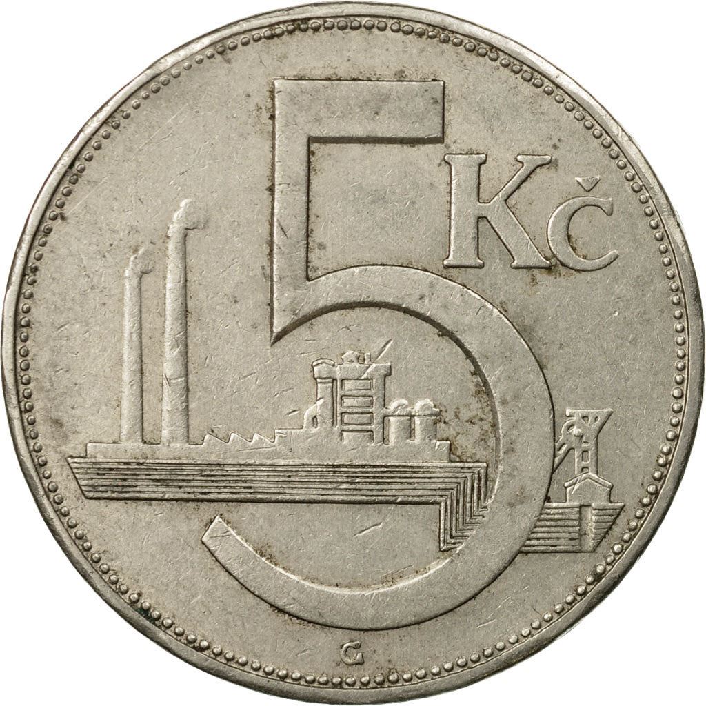 Czechoslovakia 5 Korun Coin | Factory | Lion | KM11a | 1937 - 1938