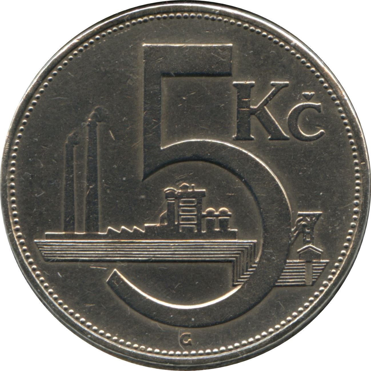 Czechoslovakia 5 Korun Coin | Factory | Lion | KM11a | 1937 - 1938