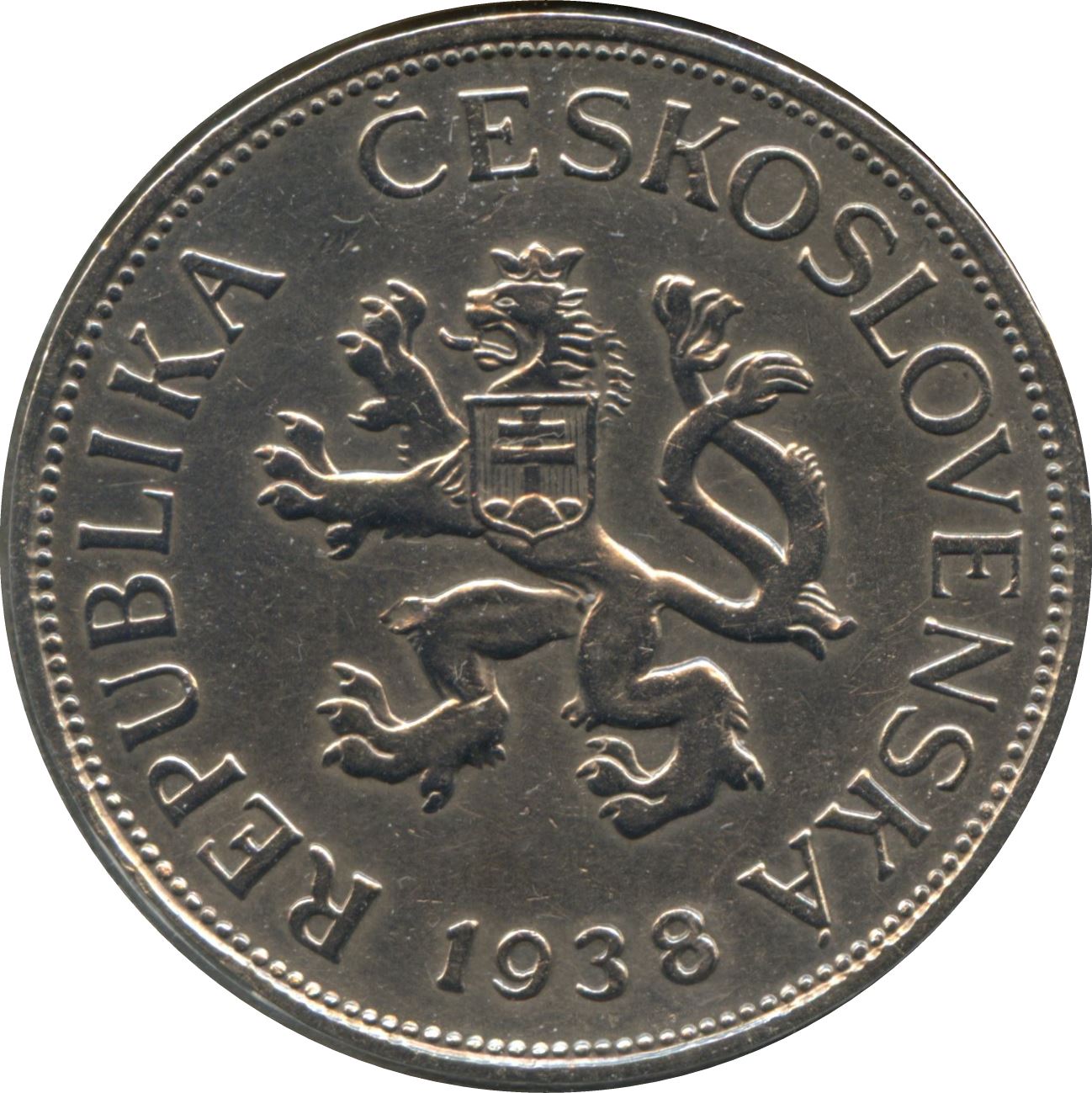 Czechoslovakia 5 Korun Coin | Factory | Lion | KM11a | 1937 - 1938