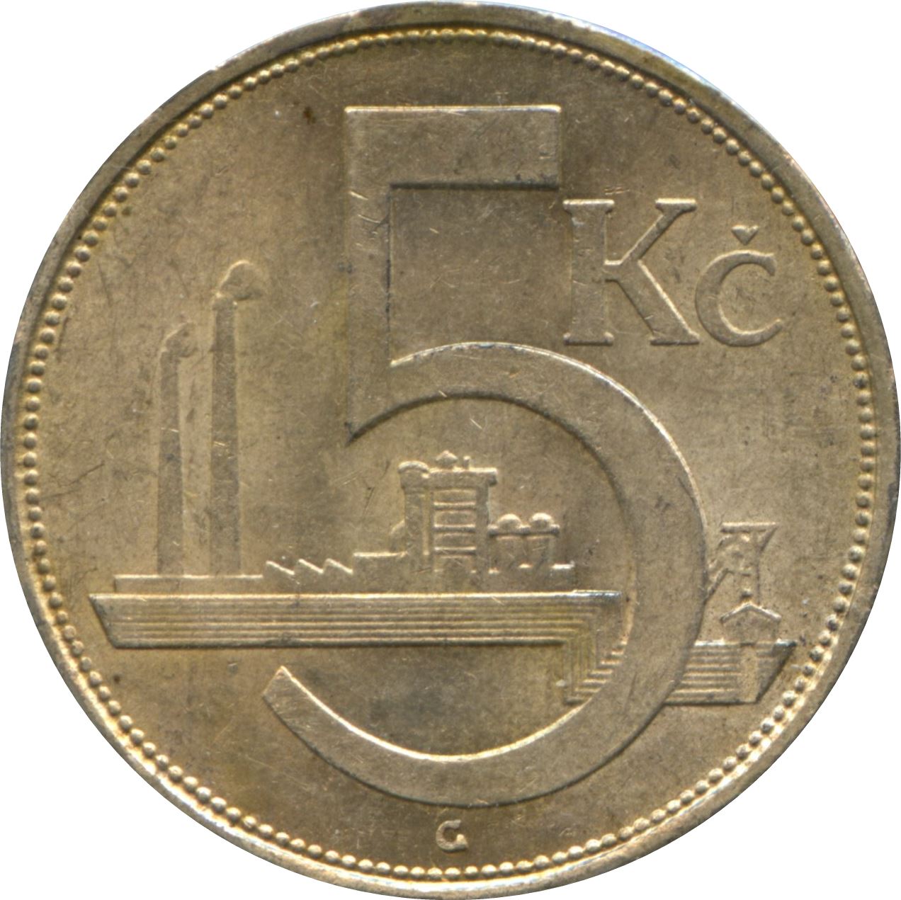 Czechoslovakia | 5 Korun Coin | Lion | Factory | Shield | KM11 | 1928 - 1932