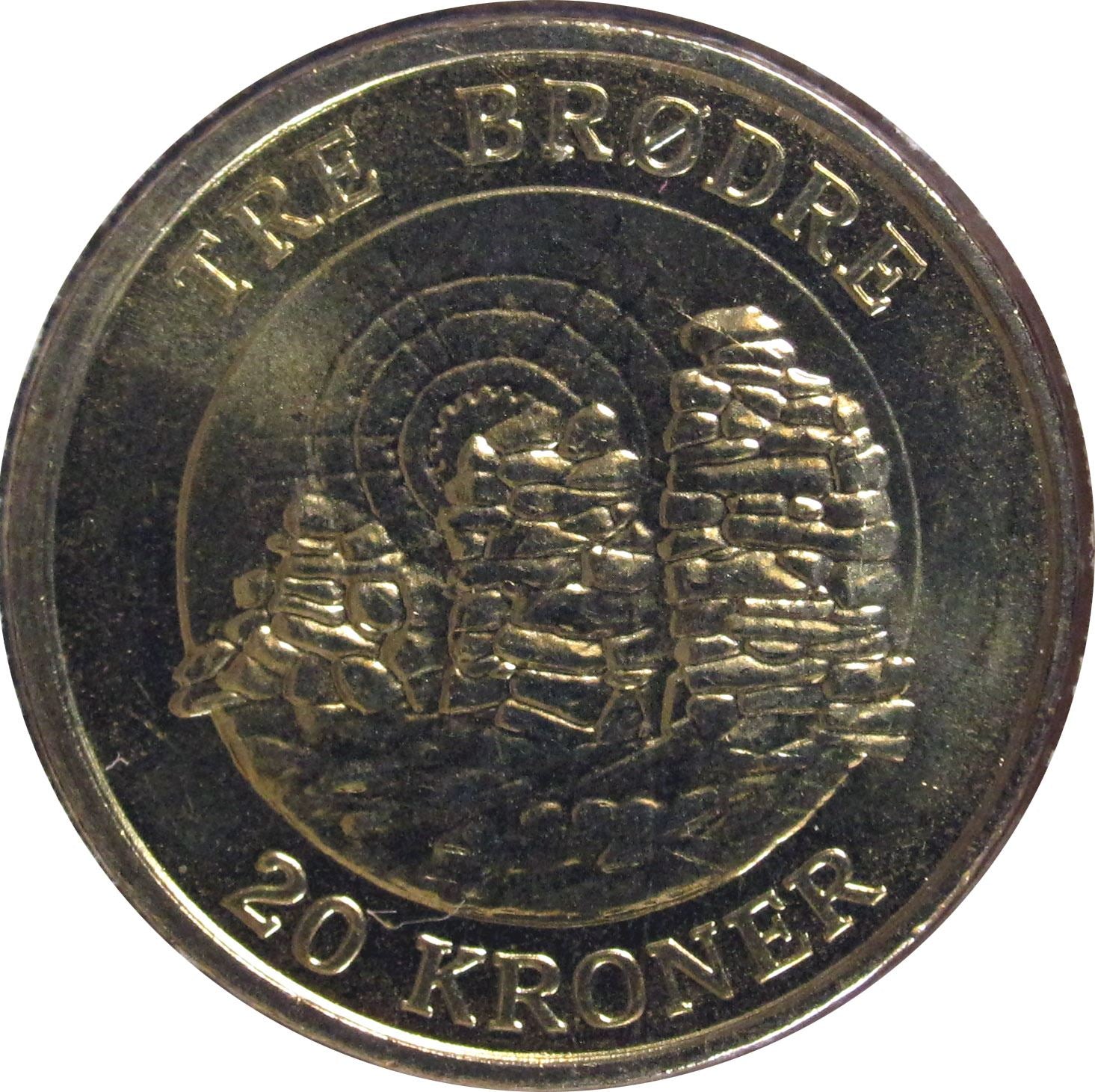 Danish | 20 Kroner Coin | Queen Margrethe II | Tre BrOdre | Cairns | KM913 | Denmark | 2006