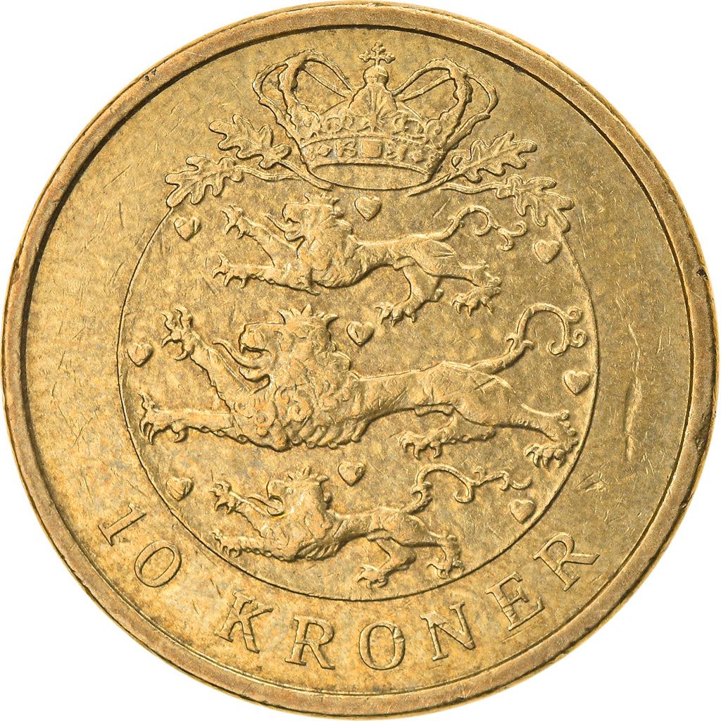 Danish Coin 10 Kroner | Queen Margrethe II 4th portrait | Oak Leaves | KM896 | Denmark | 2004 - 2010