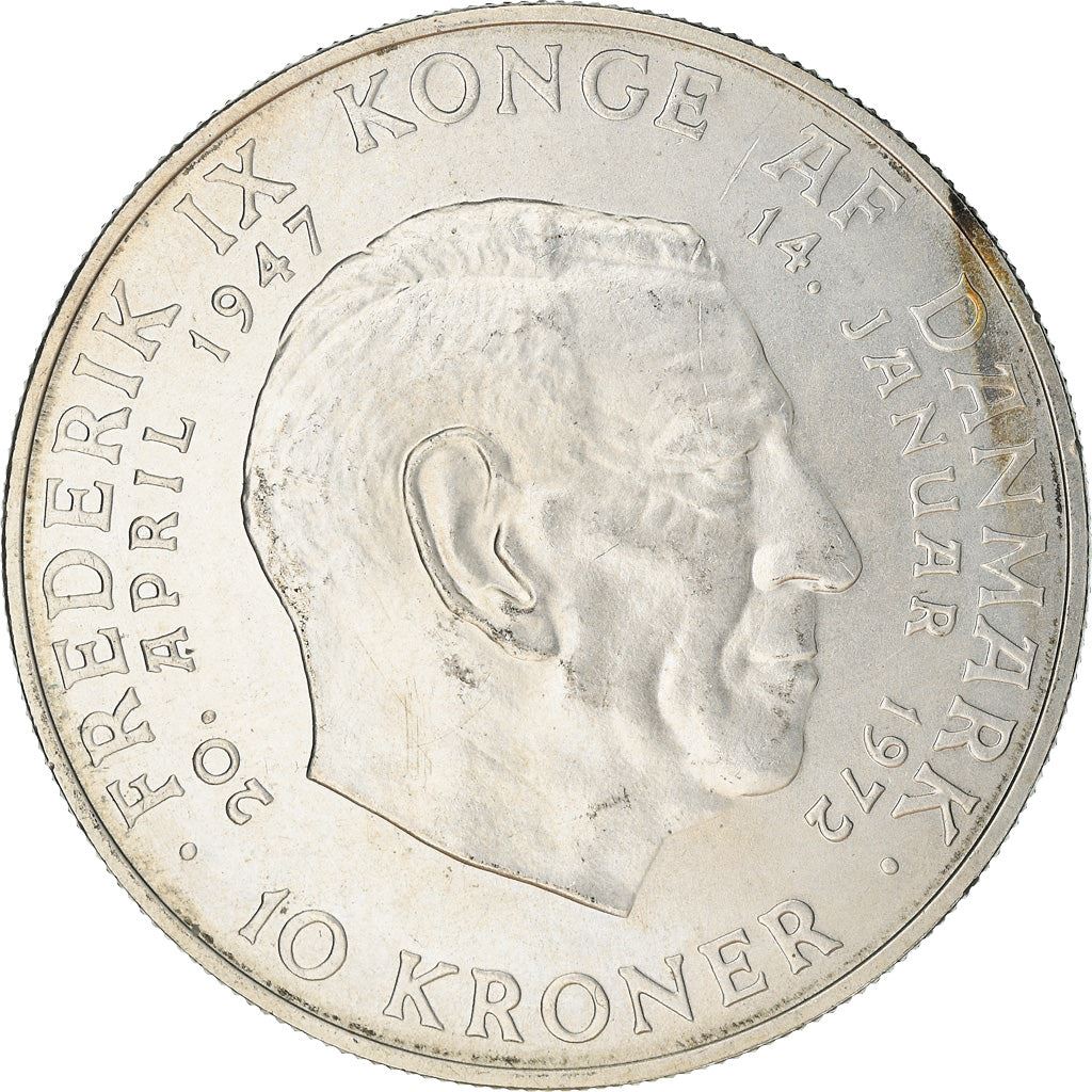 Danish Coin 10 Kroner | Queen Margrethe II | King Frederik IX | KM858 | Denmark | 1972