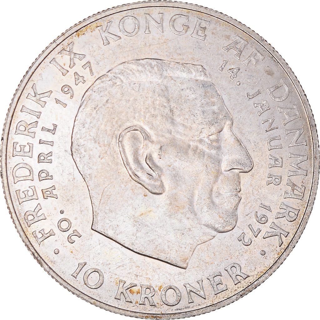 Danish Coin 10 Kroner | Queen Margrethe II | King Frederik IX | KM858 | Denmark | 1972