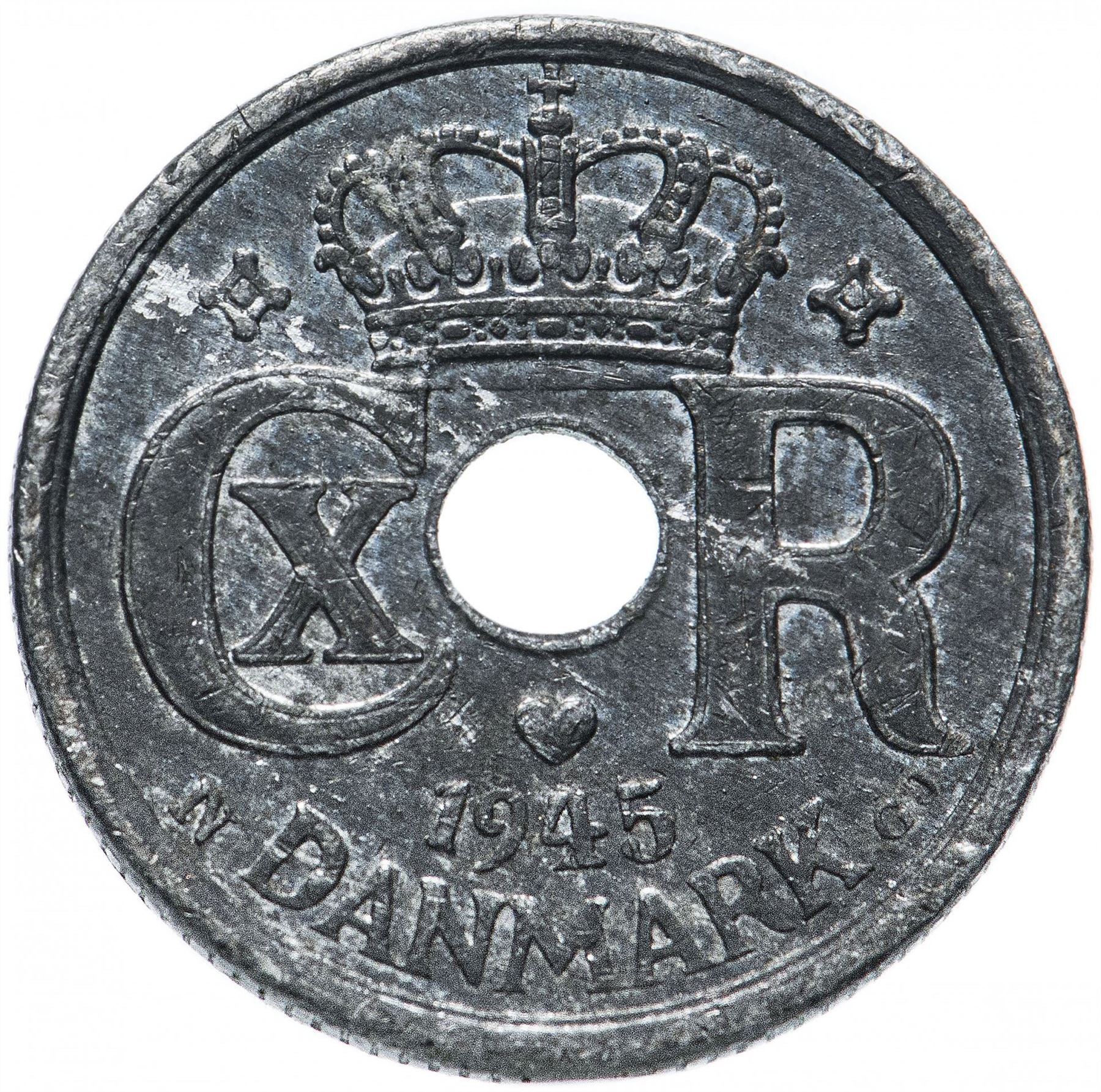 Danish Coin 10 Øre | Christian X German Occupation | KM822.2a | Denmark | 1941 - 1945