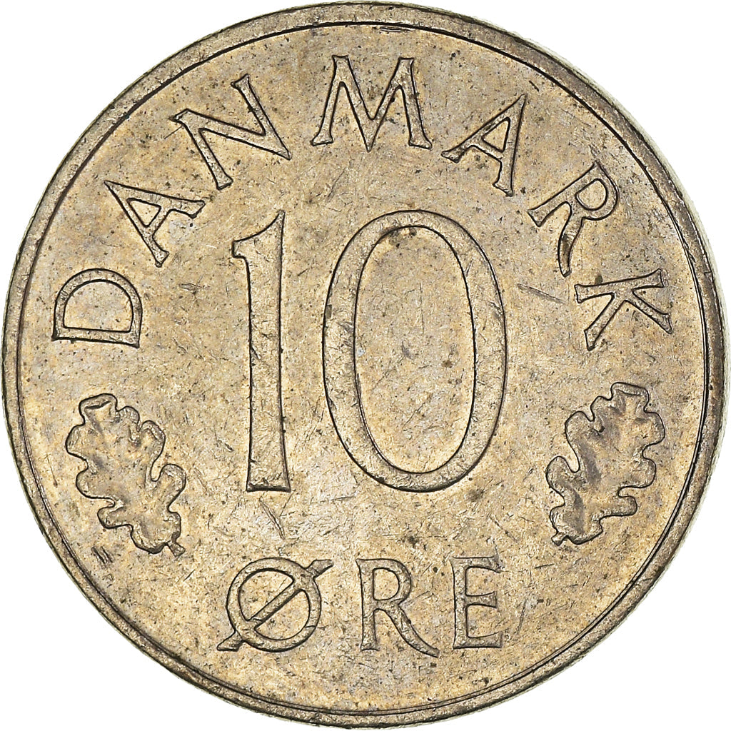 Danish Coin 10 Øre | Queen Margrethe II | Oak Leaves | KM860 | Denmark | 1973 - 1988