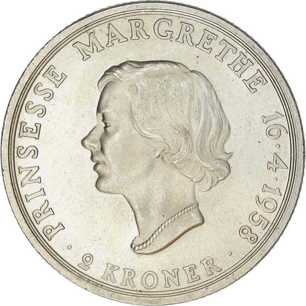 Danish Coin 2 Kroner | Frederik IX | Princess Margarethe | KM845 | Denmark | 1958