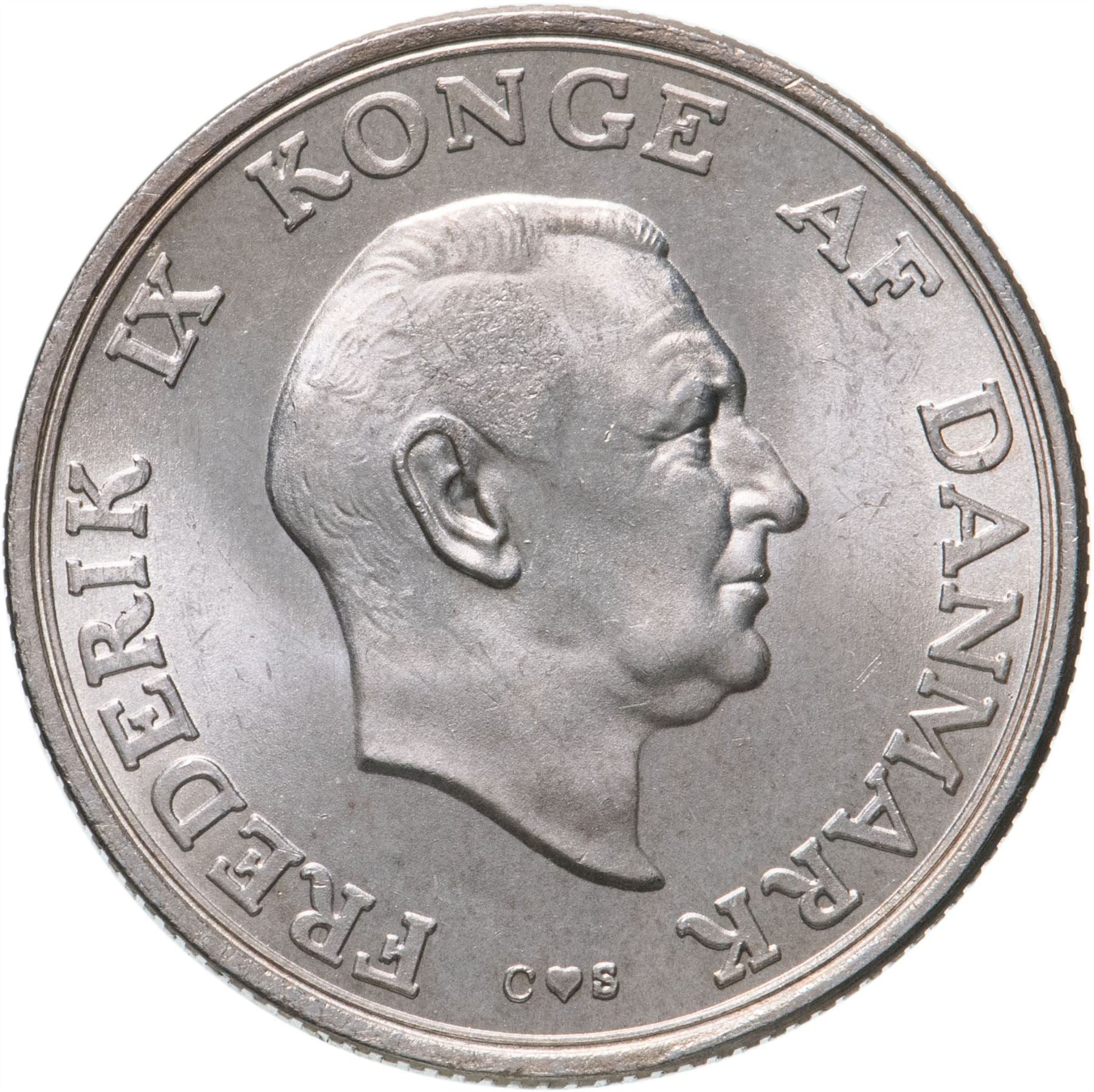 Danish Coin 2 Kroner | Frederik IX | Princess Margarethe | KM845 | Denmark | 1958