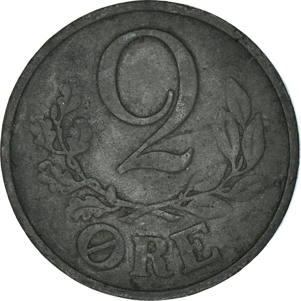 Danish Coin 2 Øre | Christian X German Occupation | Oak Branch | KM833a | Denmark | 1942 - 1947