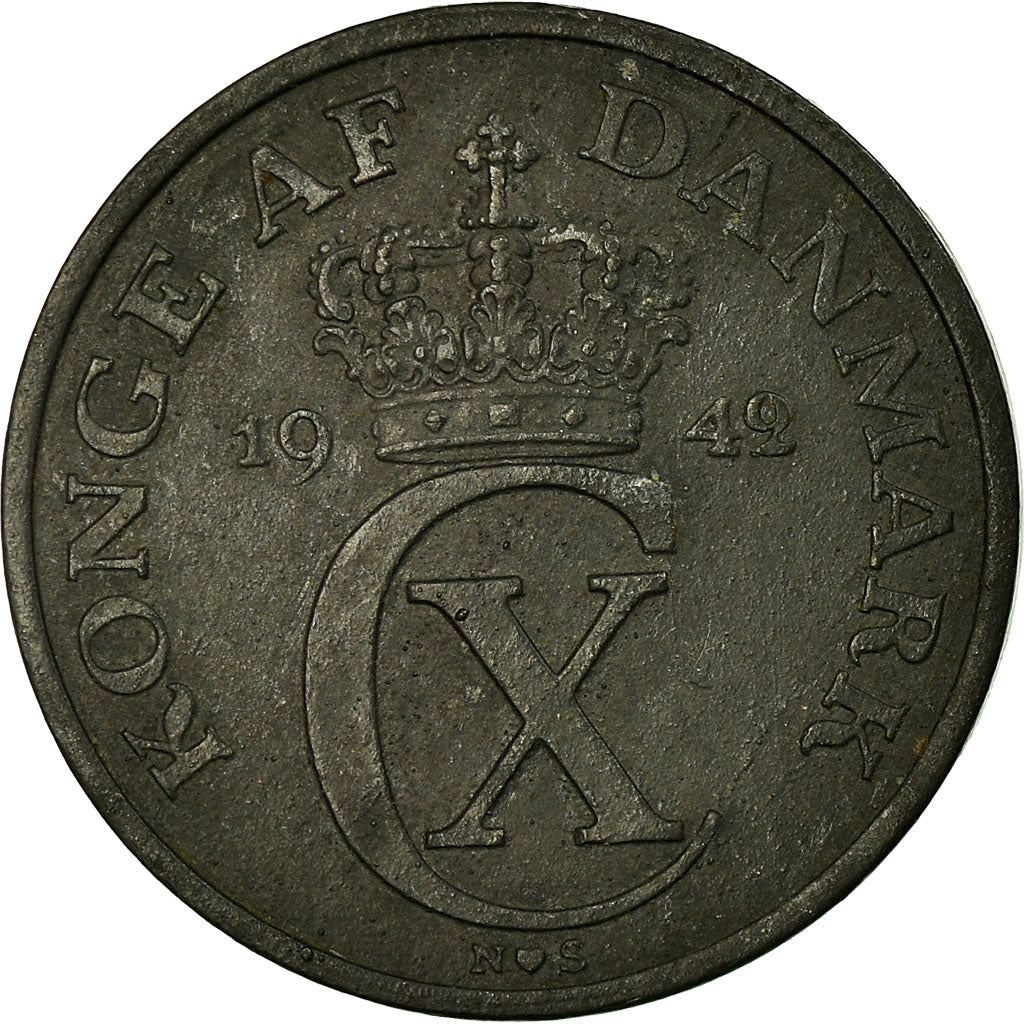 Danish Coin 2 Øre | Christian X German Occupation | Oak Branch | KM833a | Denmark | 1942 - 1947