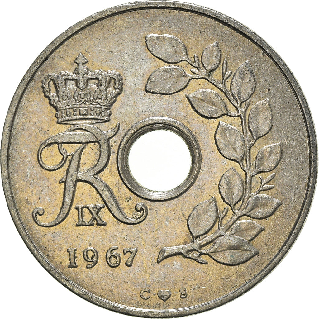 Danish Coin 25 Øre | King Frederik IX Monogram | Barley | KM855 | Denmark | 1966 - 1972