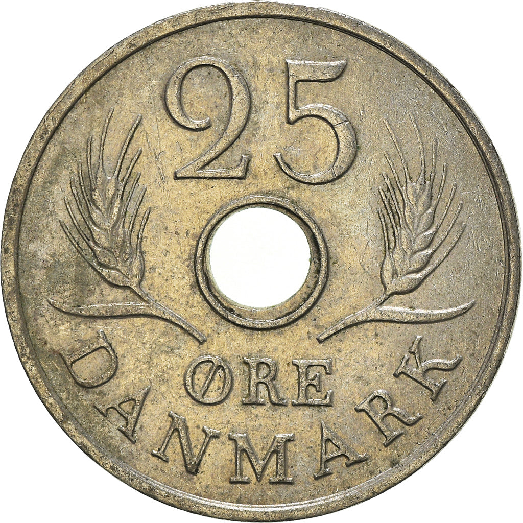 Danish Coin 25 Øre | King Frederik IX Monogram | Barley | KM855 | Denmark | 1966 - 1972