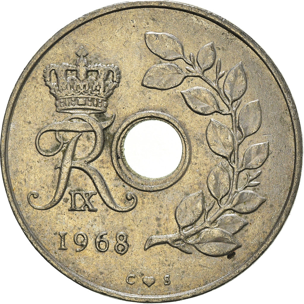 Danish Coin 25 Øre | King Frederik IX Monogram | Barley | KM855 | Denmark | 1966 - 1972