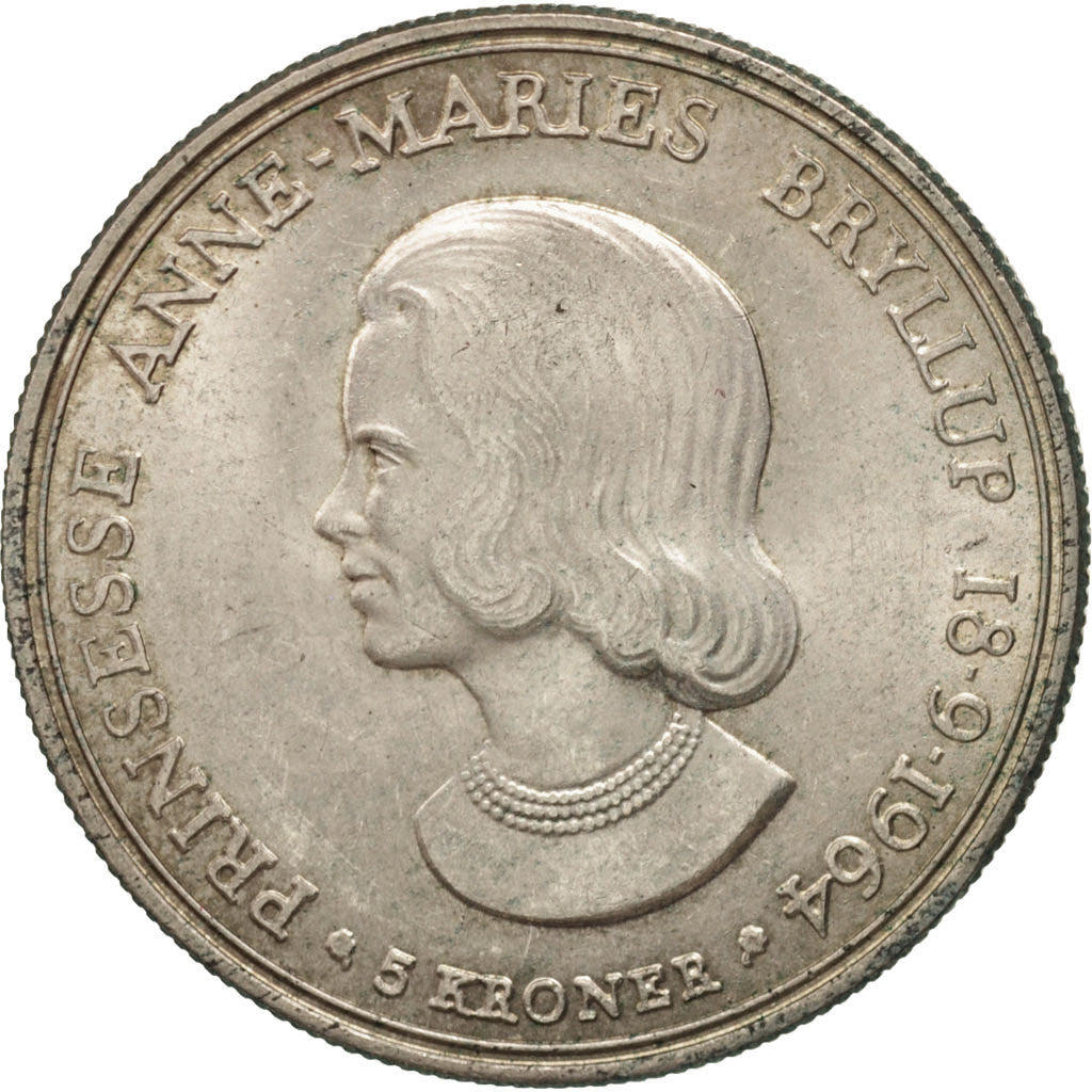 Danish Coin 5 Kroner | Frederik IX Wedding | Peincess Anne Marie | KM854 | Denmark | 1964