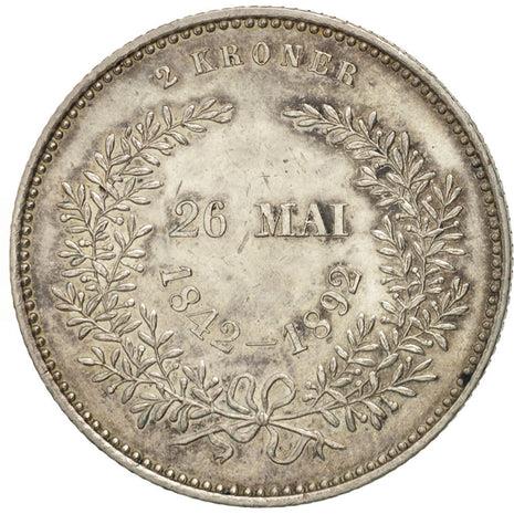 Denmark 2 kroner, 1892 Golden Wedding Anniversary