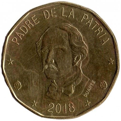 Dominican Republic | 1 Peso Coin | Juan Pablo Duarte | Diez | Km:124 | 2017 - 2022