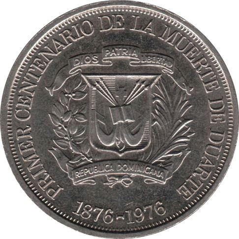 Dominican Republic 1 Peso Coin | Juan Pablo Duarte | KM45 | 1976