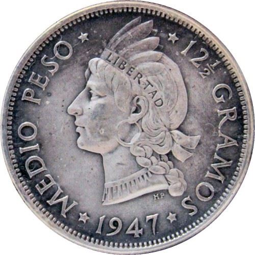 Dominican Republic 1/2 Peso Coin | Liberty | KM21 | 1937 - 1961