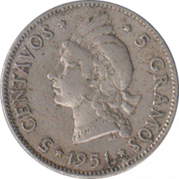 Dominican Republic 5 Centavos Coin | Liberty | KM18 | 1937 - 1974