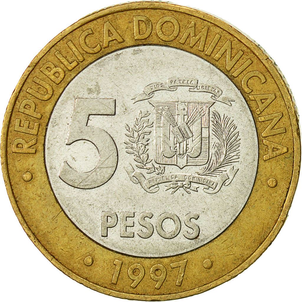 Dominican Republic | 5 Pesos Coin | Central Bank | Km:88 | 1997