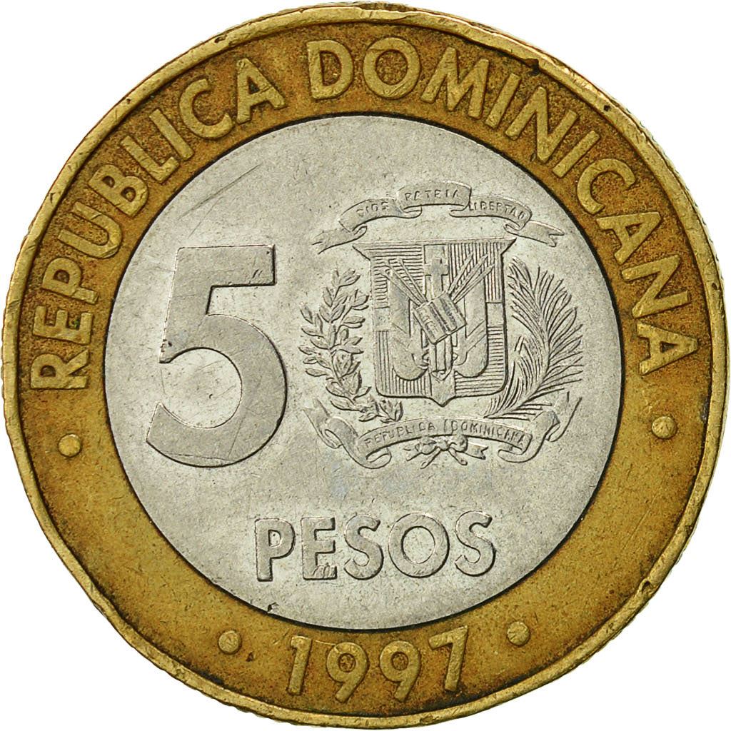 Dominican Republic | 5 Pesos Coin | Central Bank | Km:88 | 1997