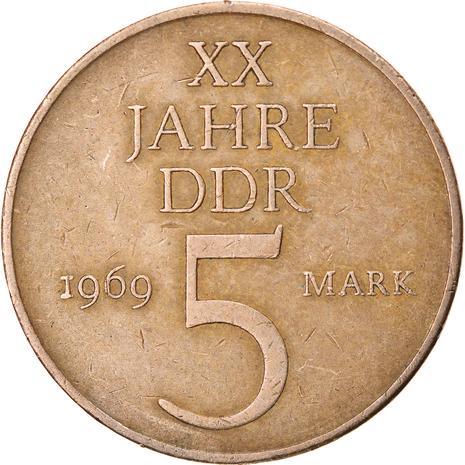 East German 5 Mark Coin | 20 Years of GDR | Deutsche Demokratische Republik | KM22 | 1969