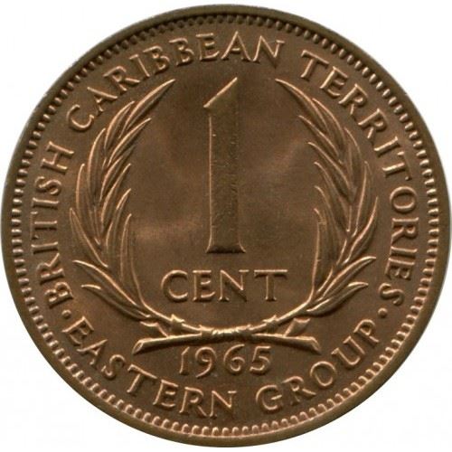 Eastern Caribbean States 1 Cent Coin | Queen Elizabeth II | Palm | KM2 | 1955 - 1965