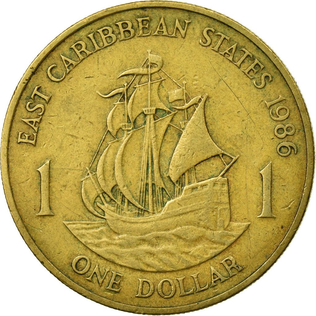 Eastern Caribbean States 1 Dollar Coin | Queen Elizabeth II | Golden Hind Ship | KM15 | 1981 - 1986