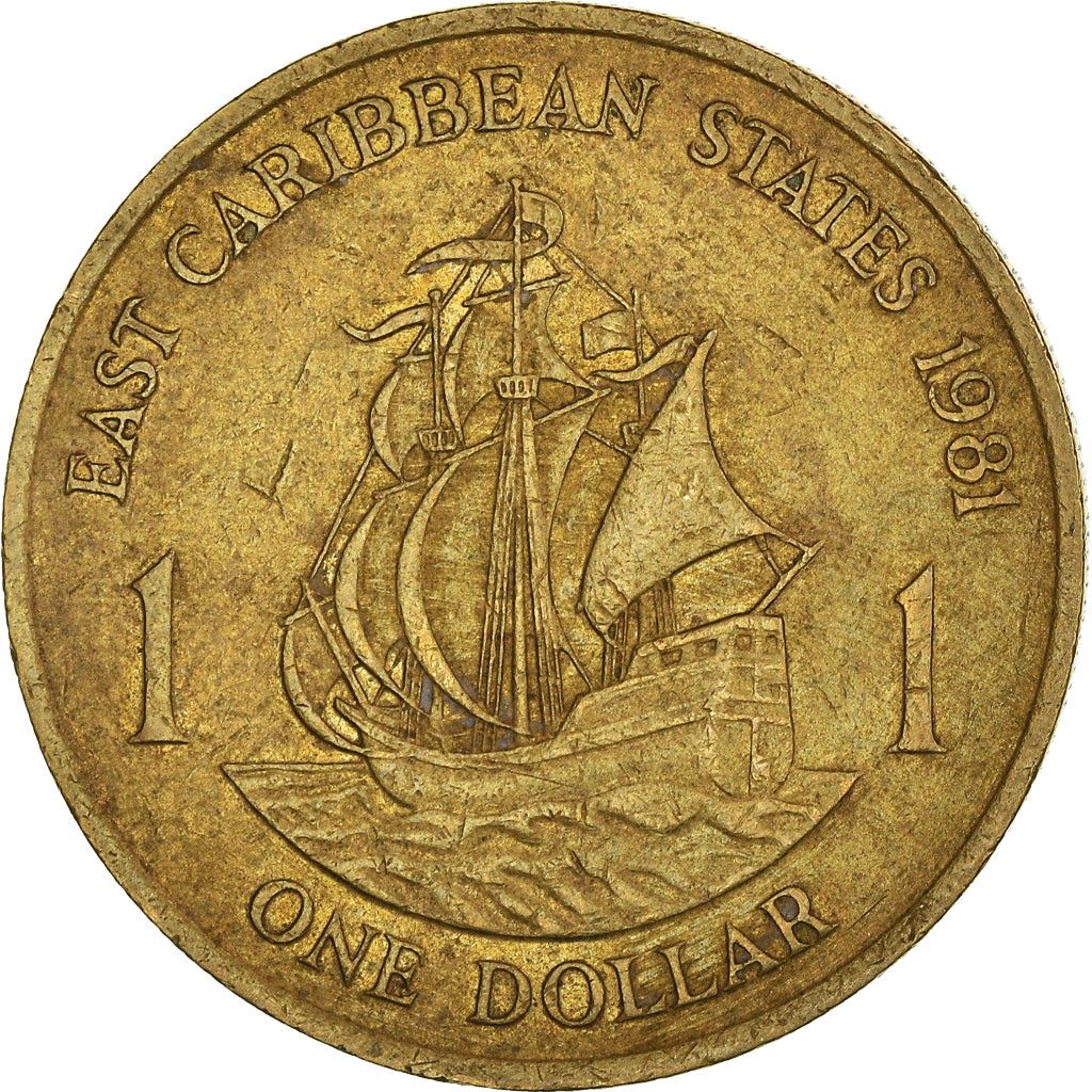 Eastern Caribbean States 1 Dollar Coin | Queen Elizabeth II | Golden Hind Ship | KM15 | 1981 - 1986