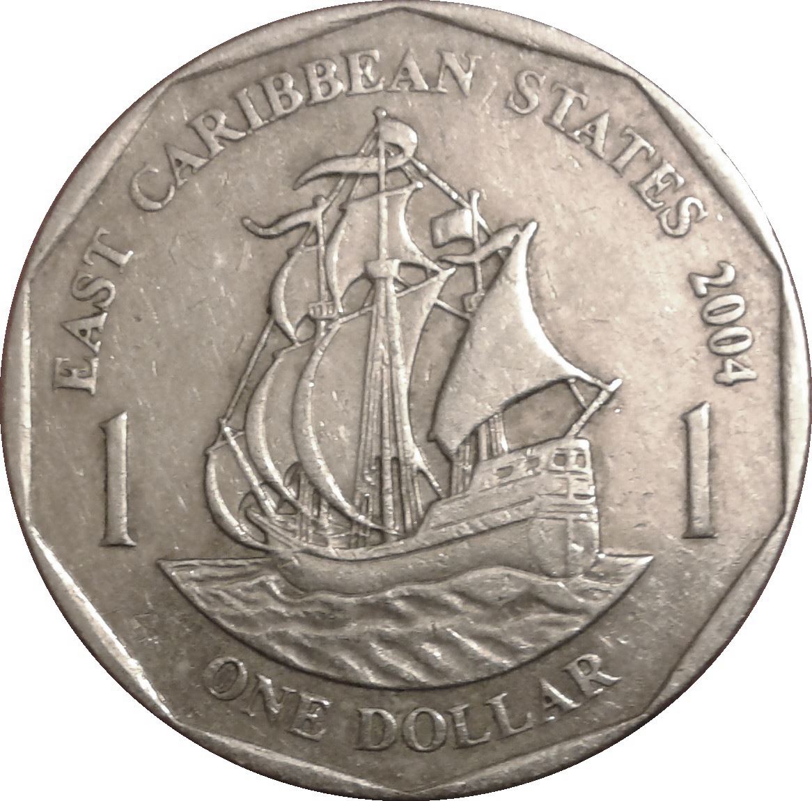 Eastern Caribbean States 1 Dollar Coin | Queen Elizabeth II | Golden Hind Ship | KM39 | 2002 - 2007