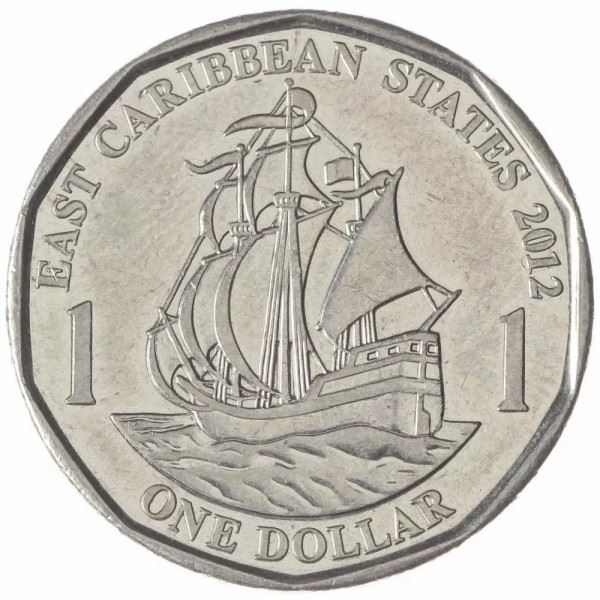 Eastern Caribbean States | 1 Dollar Coin | Queen Elizabeth II | Golden Hind Ship | KM39a | 2012 - 2019