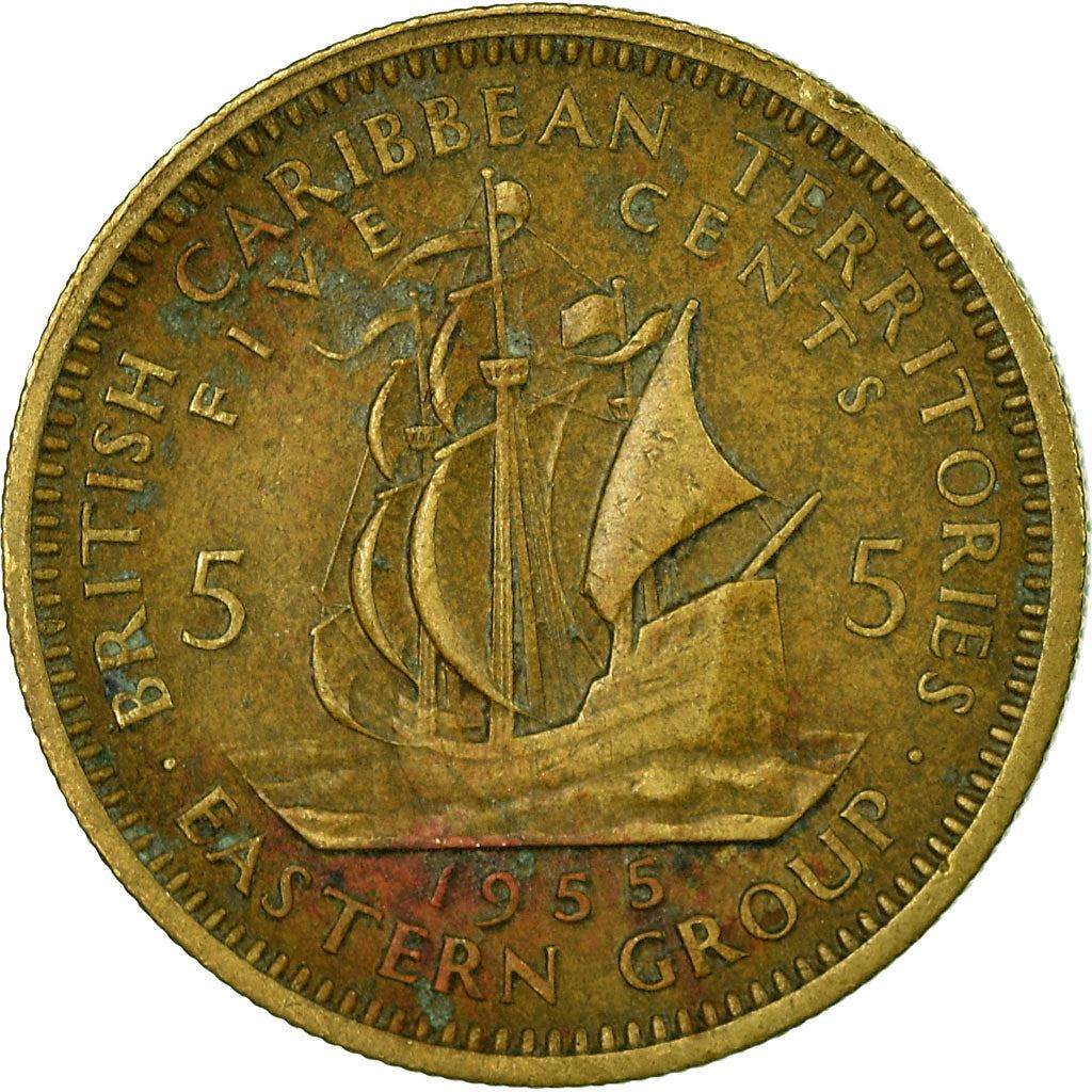 Eastern Caribbean States 5 Cents Coin | Queen Elizabeth II | Golden Hind Ship | KM4 | 1955 - 1965