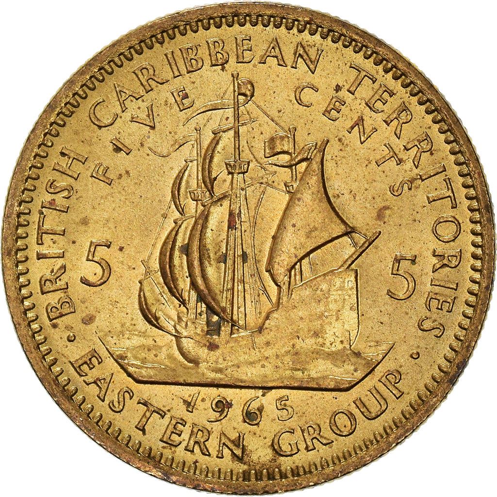 Eastern Caribbean States 5 Cents Coin | Queen Elizabeth II | Golden Hind Ship | KM4 | 1955 - 1965