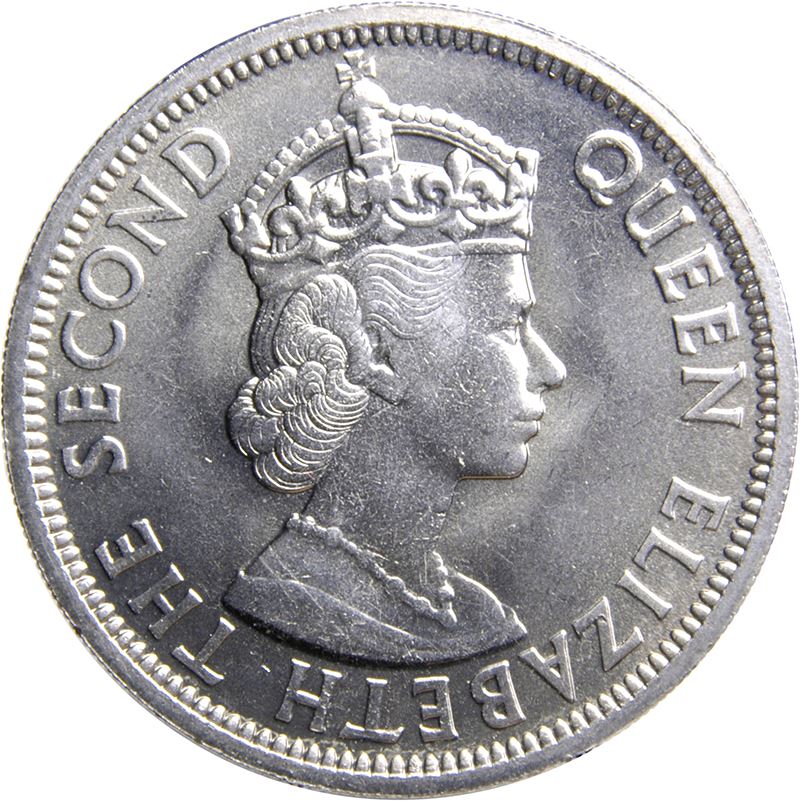 Eastern Caribbean States 50 Cents Coin | Queen Elizabeth II | Water Queen | Trident | Seahorse | KM7 | 1955 - 1965